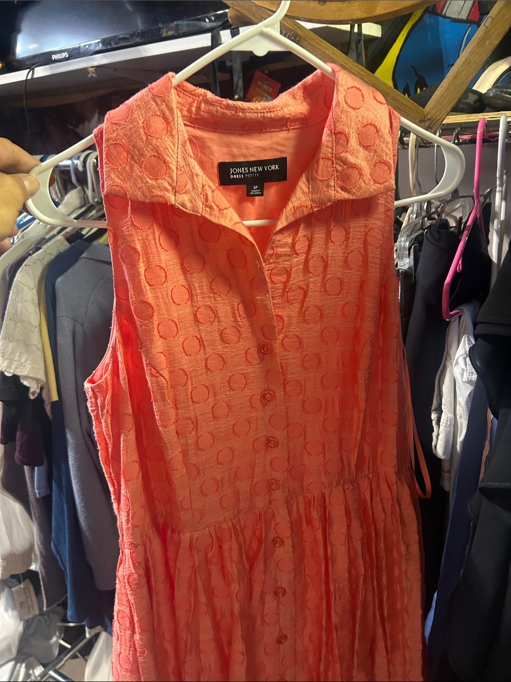 Jones New York Coral-Orange Sleeveless Button-Front Dress
